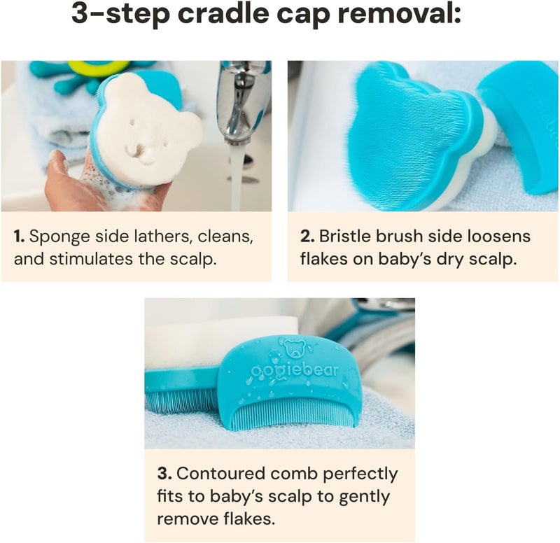 oogiebear Cradle Cap Brush Kit for Babies – Gentle and Safe Scalp Massage Care with Sponge, Brush, and Comb for Newborns and Babies - Image 3